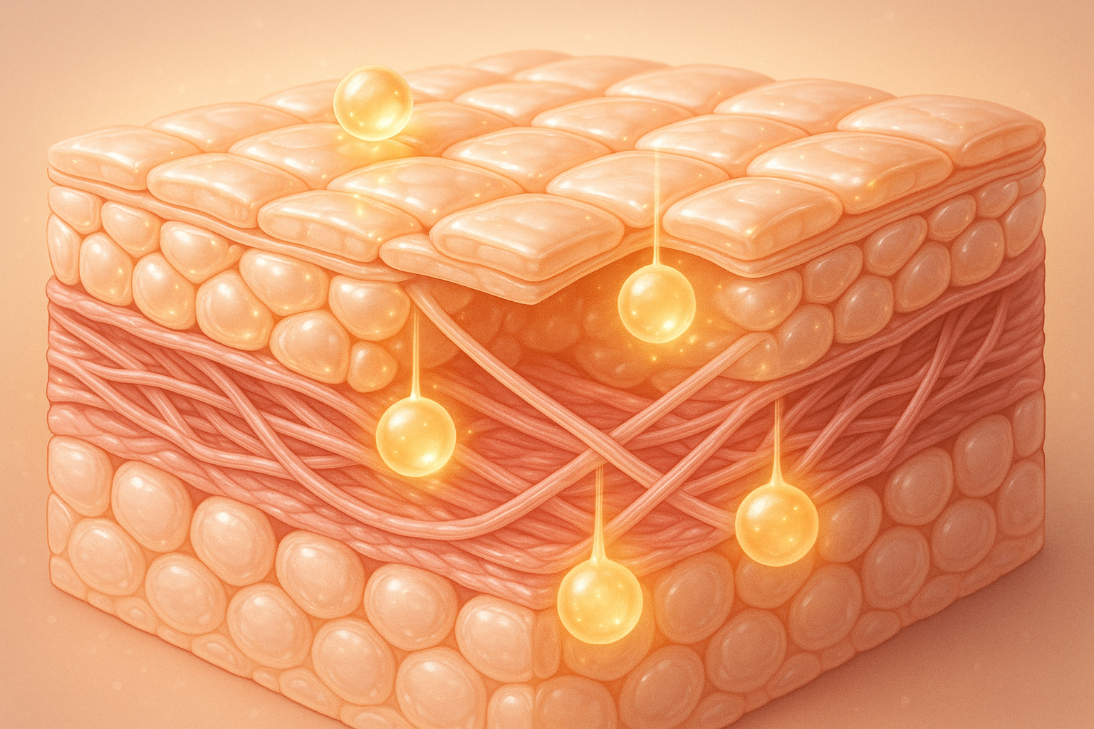 Create a typical skincare img that shows skin cells from inside how the skin gets good effected by ouw serum